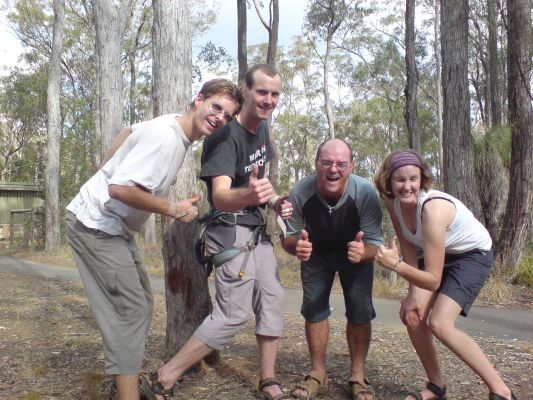 Me, Luke, Lee and Fiona
After a day of frog crack, its time to get a little silly infront of the camera. Kenny and John should be in this picture but the call of life back in Brisbane was too much for these 2 fine citizens. Highlights, Sorcer's Apprentice and CHUNDER CRACK - what a 15!!
